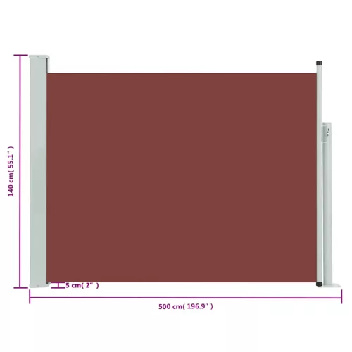 Barna kihúzható oldalsó teraszi napellenző 140 x 500 cm