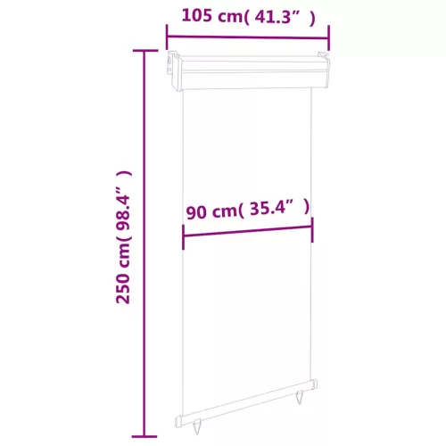 Fekete erkély oldalnapellenző 105 x 250 cm