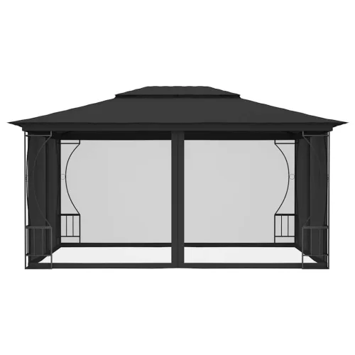 Antracitszürke pavilon hálóval 300 x 400 x 265 cm