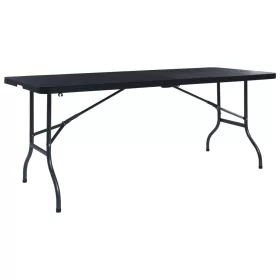   Fekete HDPE rattan szerű összecsukható kerti asztal 180x75x72cm
