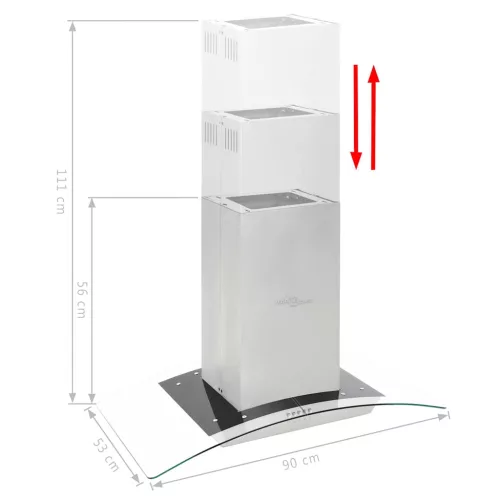 Rozsdamentes acél sziget páraelszívó 90 cm 756 m³/óra LED