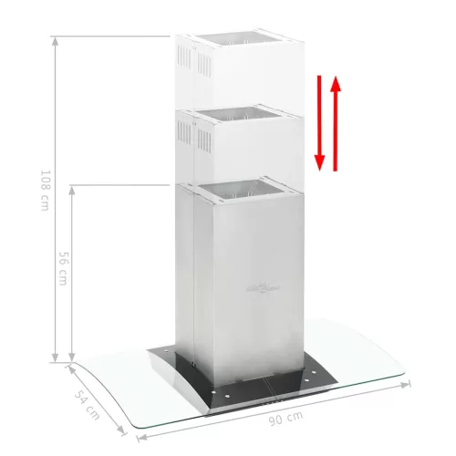 Rozsdamentes acél sziget páraelszívó 90 cm 756 m³/óra LED
