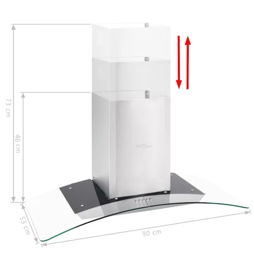 Rozsdamentes acél, fali páraelszívó 90 cm 756 m³/óra LED