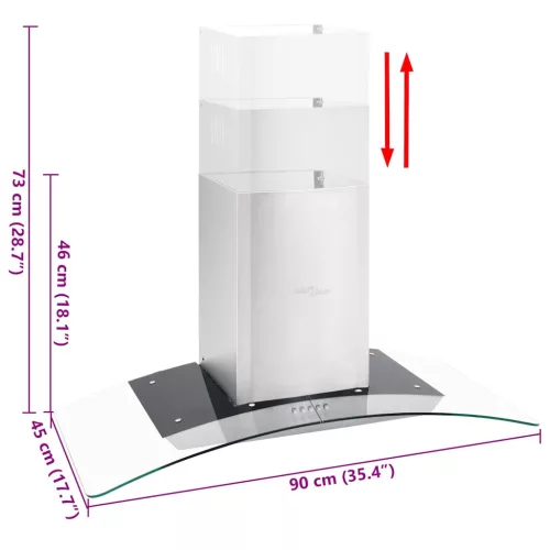 Rozsdamentes acél, fali páraelszívó 90 cm 756 m³/óra LED
