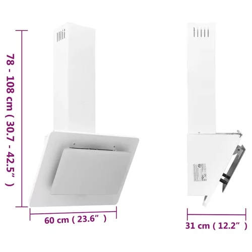 Fehér rozsdamentes acél és edzett üveg fali páraelszívó 60 cm