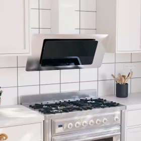  Ezüst rozsdamentes acél és edzett üveg fali páraelszívó 90 cm