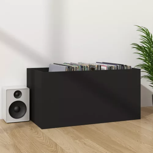 Fekete szerelt fa lemeztároló doboz 71 x 34 x 36 cm