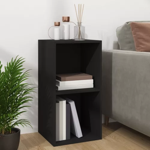 Fekete szerelt fa lemeztároló doboz 71 x 34 x 36 cm