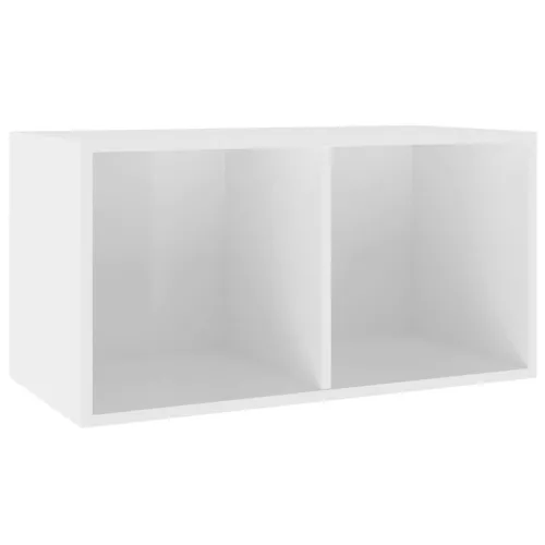 Magasfényű fehér szerelt fa lemeztároló doboz 71 x 34 x 36 cm