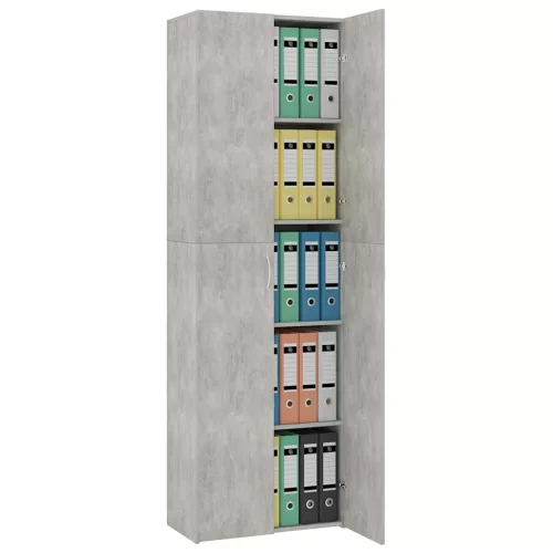 Betonszürke szerelt fa irodaszekrény 60 x 32 x 190 cm