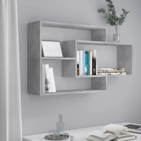 Betonszürke szerelt fa fali polc 104 x 20 x 58,5 cm