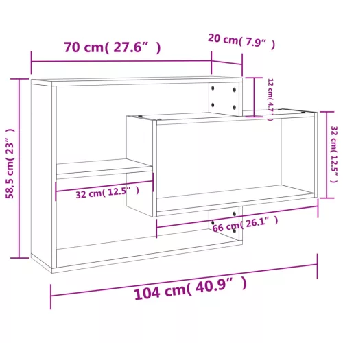 Betonszürke szerelt fa fali polc 104 x 20 x 58,5 cm