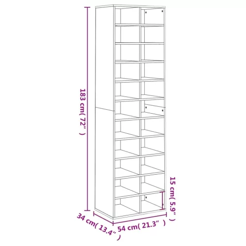 Fekete szerelt fa cipősszekrény 54 x 34 x 183 cm