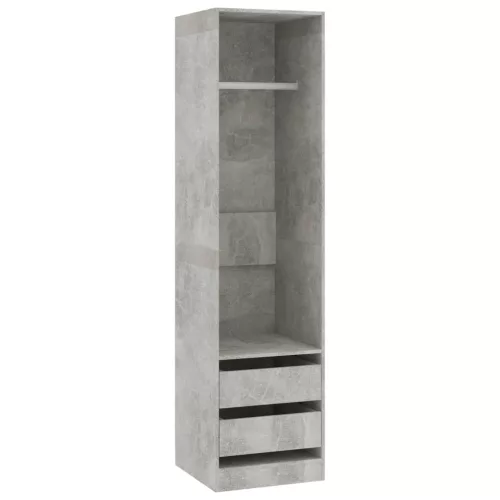 Betonszürke szerelt fa ruhásszekrény fiókokkal 50 x 50 x 200 cm