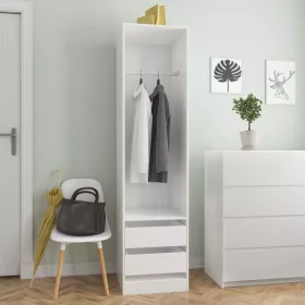   Magasfényű fehér szerelt fa fiókos ruhásszekrény 50x50x200 cm