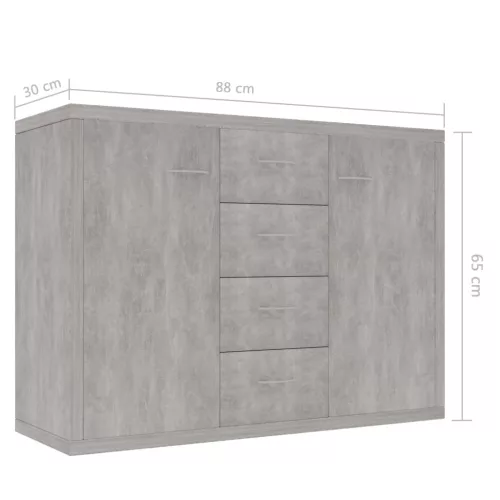 Betonszürke szerelt fa tálalószekrény 88 x 30 x 65 cm