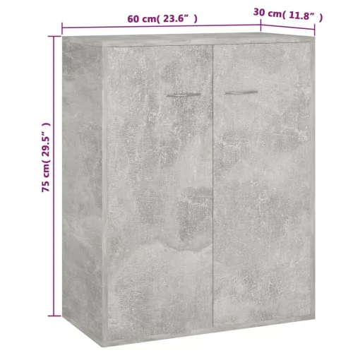 Betonszürke szerelt fa tálalószekrény 60 x 30 x 75 cm