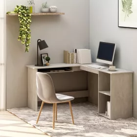   Betonszürke szerelt fa L-alakú sarok-íróasztal 120x140x75 cm