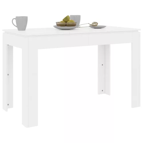 Magasfényű fehér szerelt fa étkezőasztal 120 x 60 x 76 cm