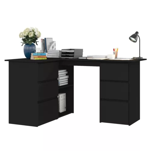 Fekete szerelt fa sarok íróasztal 145 x 100 x 76 cm