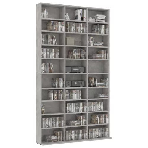 Betonszürke szerelt fa CD-szekrény 102 x 16 x 177,5 cm