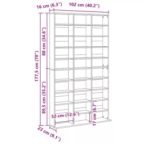 Betonszürke szerelt fa CD-szekrény 102 x 16 x 177,5 cm