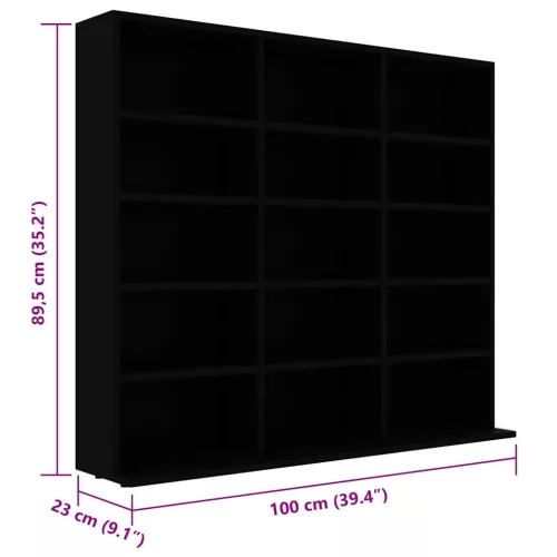 Fekete szerelt fa CD-tartó szekrény 100 x 23 x 89,5 cm