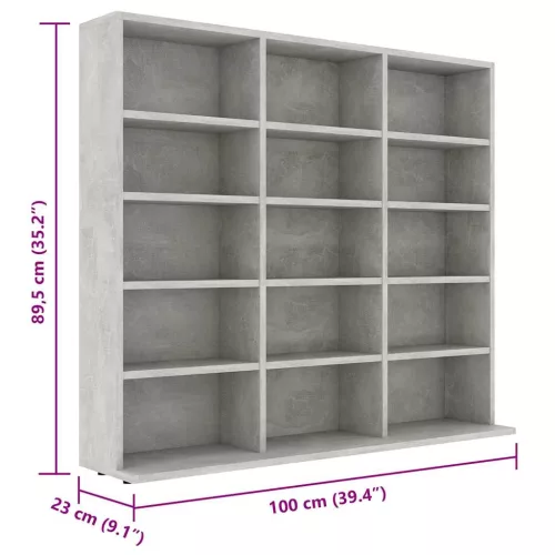Betonszürke forgácslap CD-tartó szekrény 100 x 23 x 89,5 cm