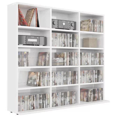 Magasfényű fehér forgácslap CD-tartó szekrény 100x23x89,5 cm