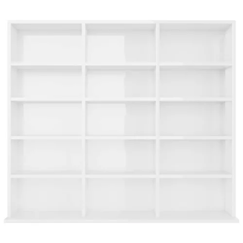 Magasfényű fehér forgácslap CD-tartó szekrény 100x23x89,5 cm