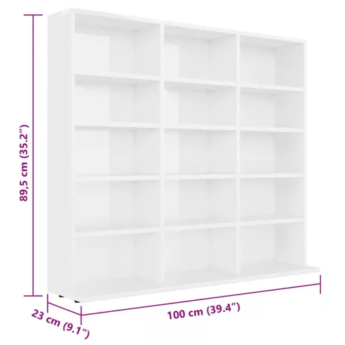 Magasfényű fehér forgácslap CD-tartó szekrény 100x23x89,5 cm