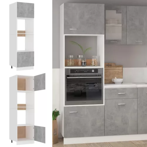 Betonszürke szerelt fa mikrohullámú sütő szekrény 60x57x207 cm