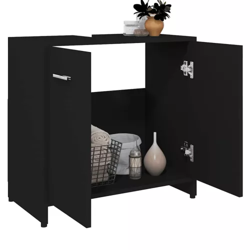 Fekete szerelt fa fürdőszobaszekrény 60 x 33 x 61 cm