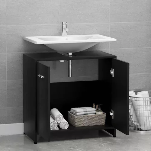 Fekete szerelt fa fürdőszobaszekrény 60 x 33 x 61 cm