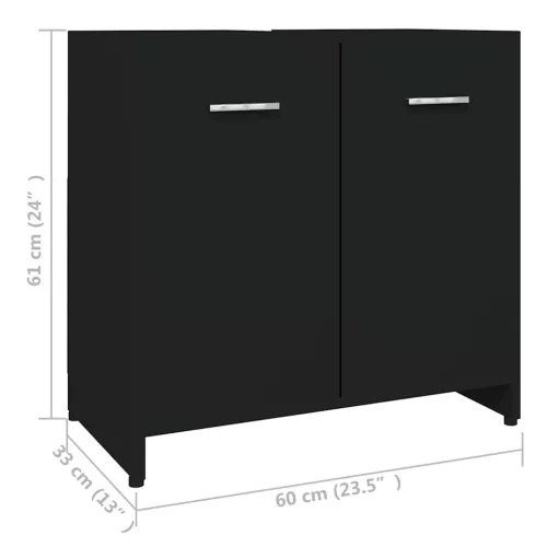 Fekete szerelt fa fürdőszobaszekrény 60 x 33 x 61 cm