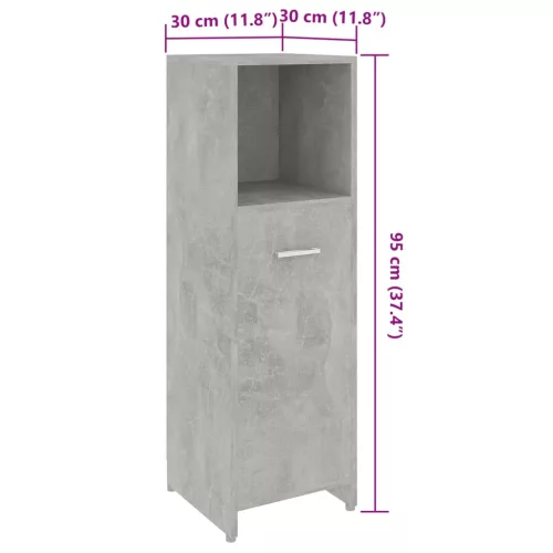 Betonszürke szerelt fa fürdőszobaszekrény 30 x 30 x 95 cm