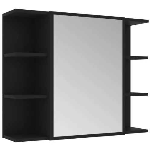 Fekete szerelt fa fürdőszobai tükör 80 x 20,5 x 64 cm