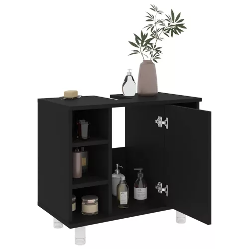 Fekete szerelt fa fürdőszobaszekrény 60 x 32 x 53,5 cm