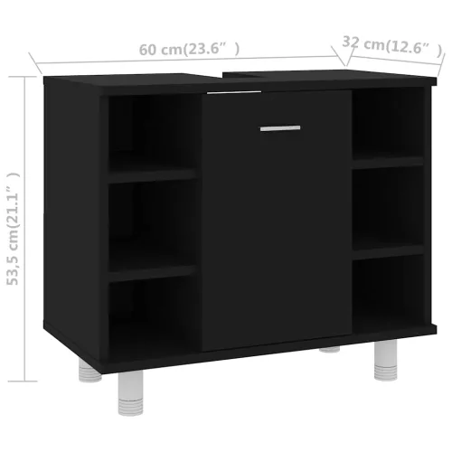 Fekete szerelt fa fürdőszobaszekrény 60 x 32 x 53,5 cm