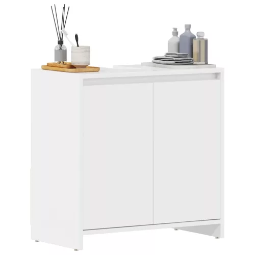 Magasfényű fehér szerelt fa fürdőszobaszekrény 60 x 33 x 61 cm