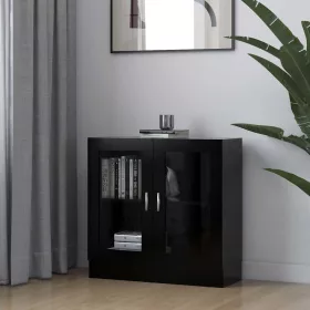 Fekete szerelt fa vitrinszekrény 82,5 x 30,5 x 80 cm
