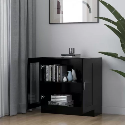 Fekete szerelt fa vitrinszekrény 82,5 x 30,5 x 80 cm