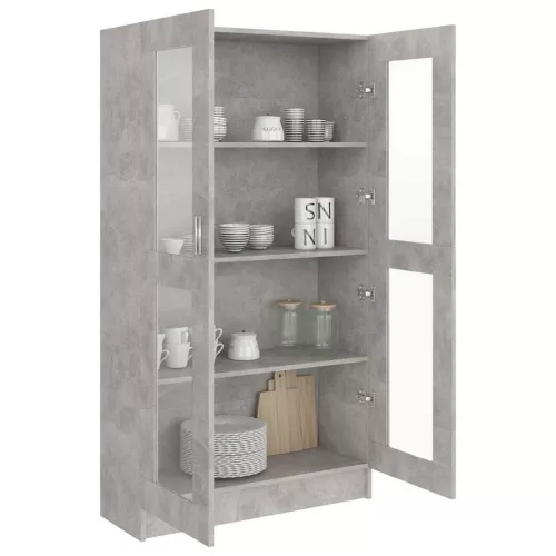 Betonszürke szerelt fa vitrinszekrény 82,5 x 30,5 x 150 cm