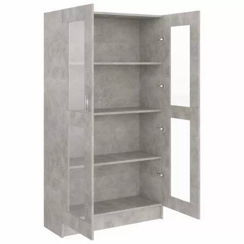 Betonszürke szerelt fa vitrinszekrény 82,5 x 30,5 x 150 cm