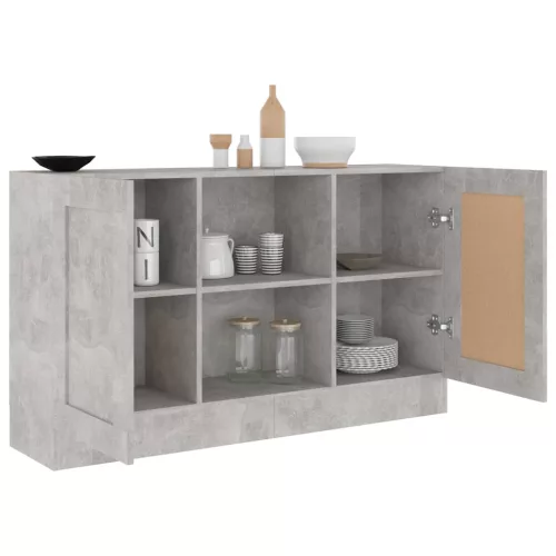 Betonszürke szerelt fa tálalószekrény 120 x 30,5 x 70 cm