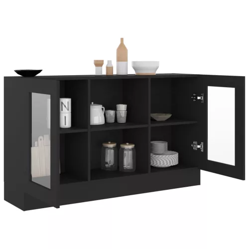 Fekete szerelt fa vitrinszekrény 120 x 30,5 x 70 cm