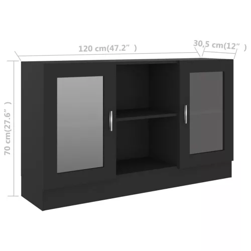 Fekete szerelt fa vitrinszekrény 120 x 30,5 x 70 cm