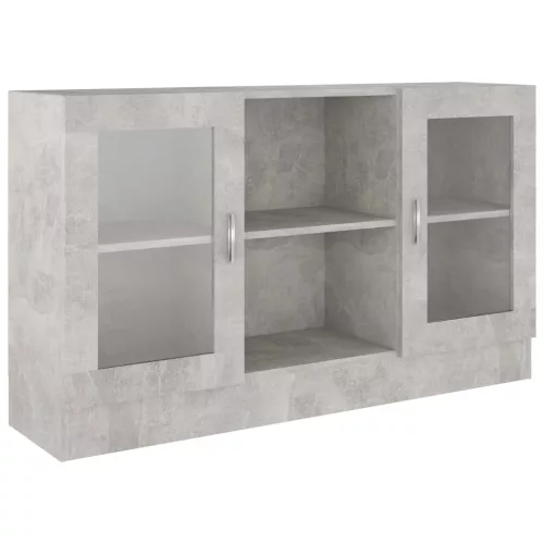 Betonszürke szerelt fa vitrinszekrény 120 x 30,5 x 70 cm