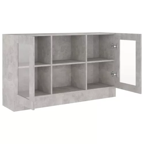 Betonszürke szerelt fa vitrinszekrény 120 x 30,5 x 70 cm