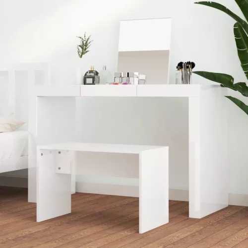 Magasfényű fehér szerelt fa fésülködőszék 70 x 35 x 45 cm